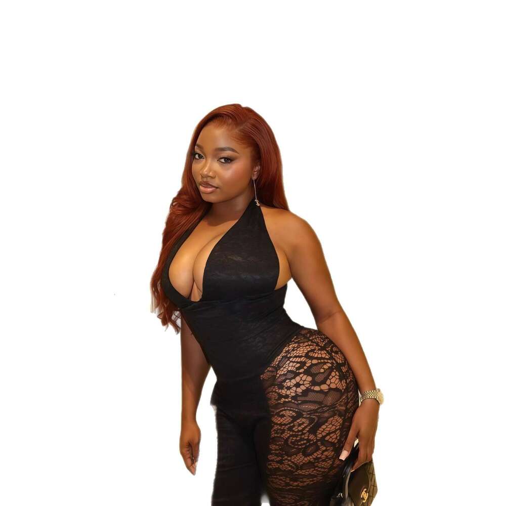 2025 Autumn New Sleeveless Halter Sexy Backless V-Neck Tight Long Jumpsuit for Women