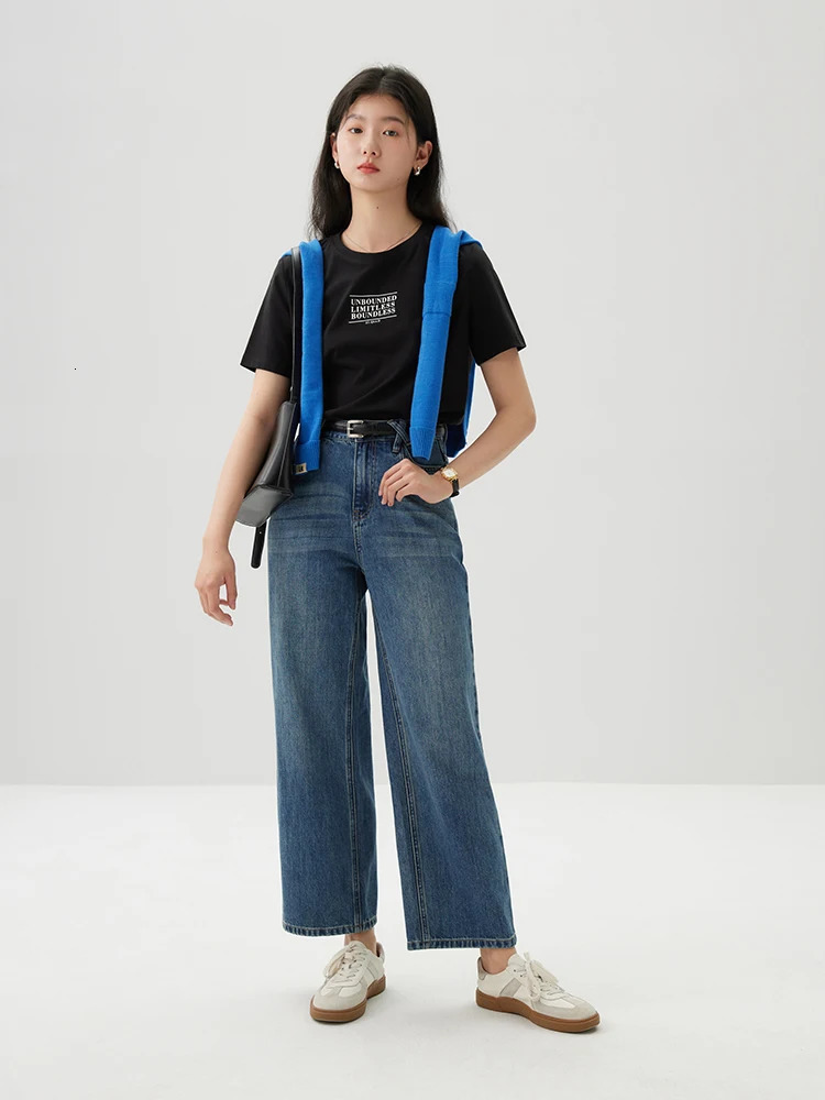 ZIQIAO full matching style letter short sleeved womens Tshirt springsummer round neck top 250407