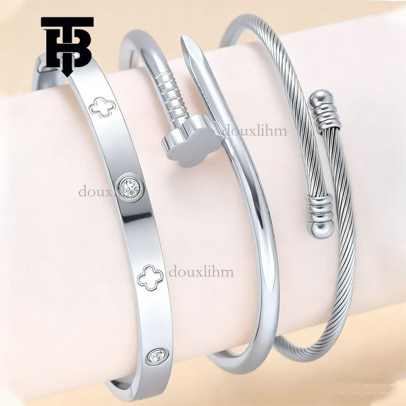 TB BHULAMTE Designer Luxury Jewelry With Diamond Studded Nails Open Bangle Evening Decoration High-end Light Luxury Daily Copper Zirconium Anti Rust B