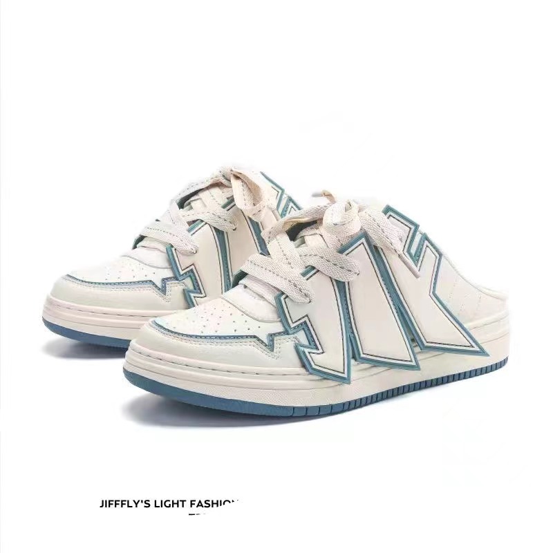 Jifffly women's half-slip 2025 summer new board shoes small style one-step lazy person sports whiteCasual shoes