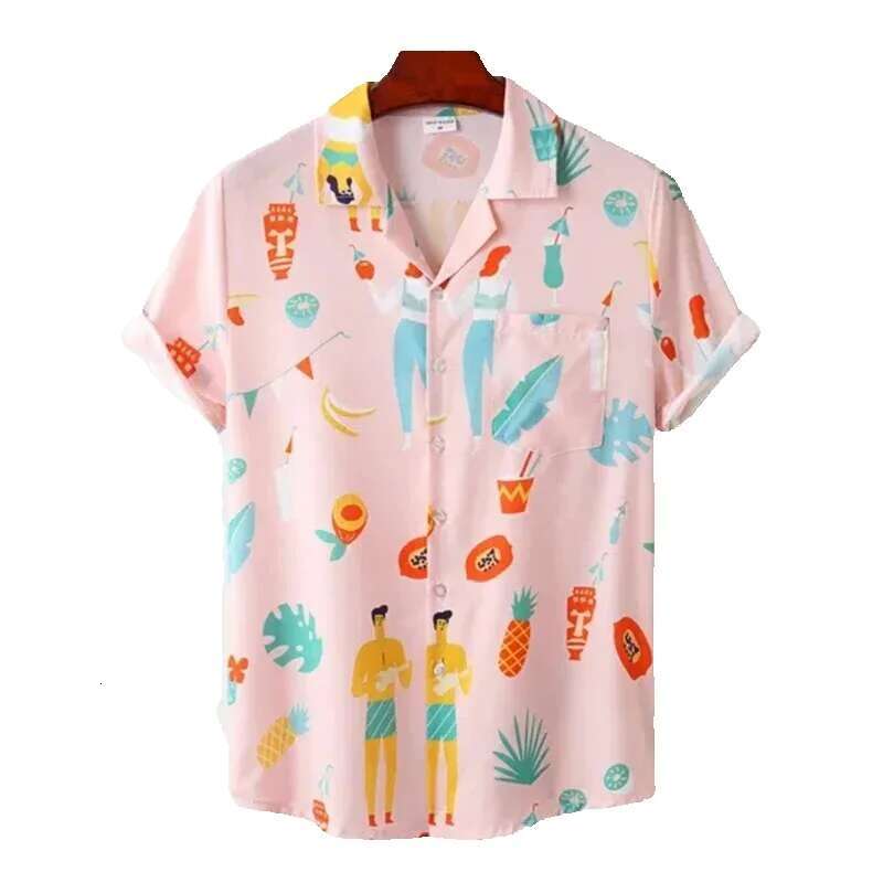 Summer rainbow professional collar oversized Camisa Hawaiian 3D printed fashionable men's and women's Haruku short sleeved shirt