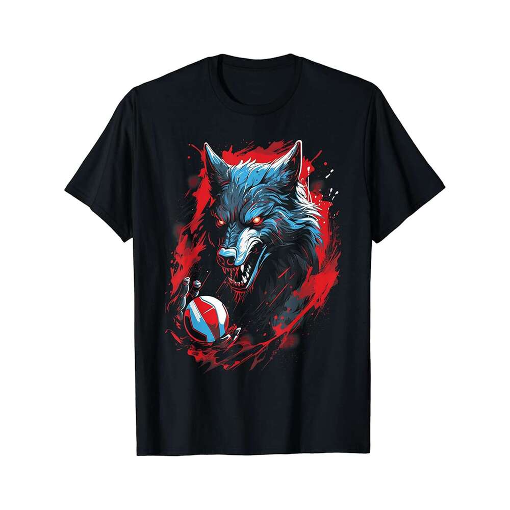 Designer T shirt Wolf Playing Volleyball Funny Graphic Tees 90s Kid Never Die - 220g Tshits