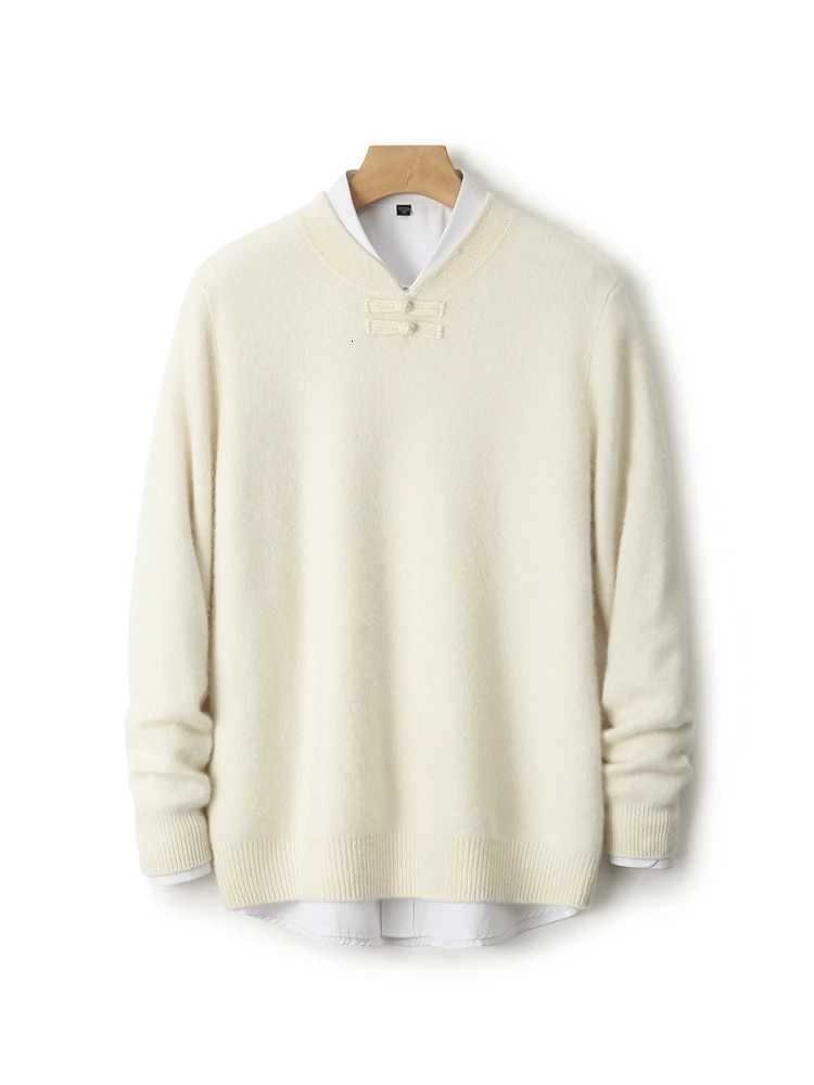 New Men 100 Merino Wool Sweater Long Sleeves Stand-up Collar Pullover Cashmere Soft Disk Buckle Clothing Warm Leisure Mens TopXJ251107