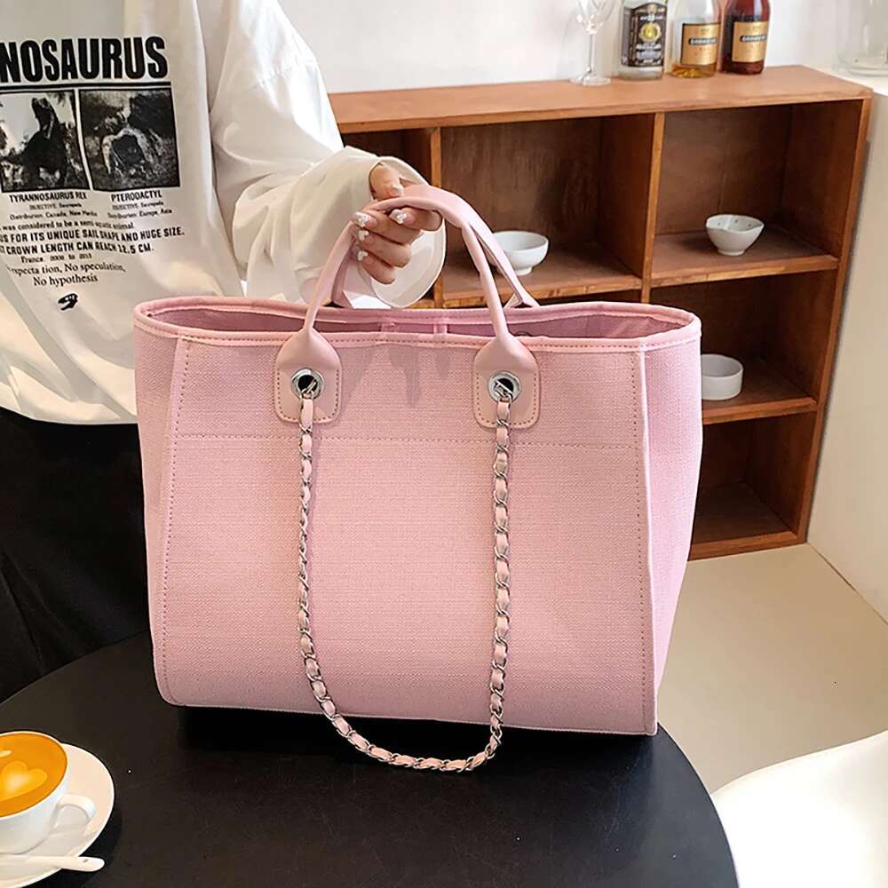 Large Capacity Canvas Shoulder Bags For Women 2025 Casual Tote Female New Chain Messenger Bag Leisure Pink Trend Handbags