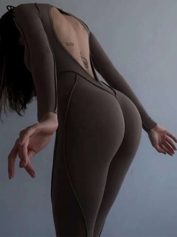 Fashion Contrast Backless Bodycon Jumpsuit Sports One Piece Outfits Spring 2023 Womens Streetwear