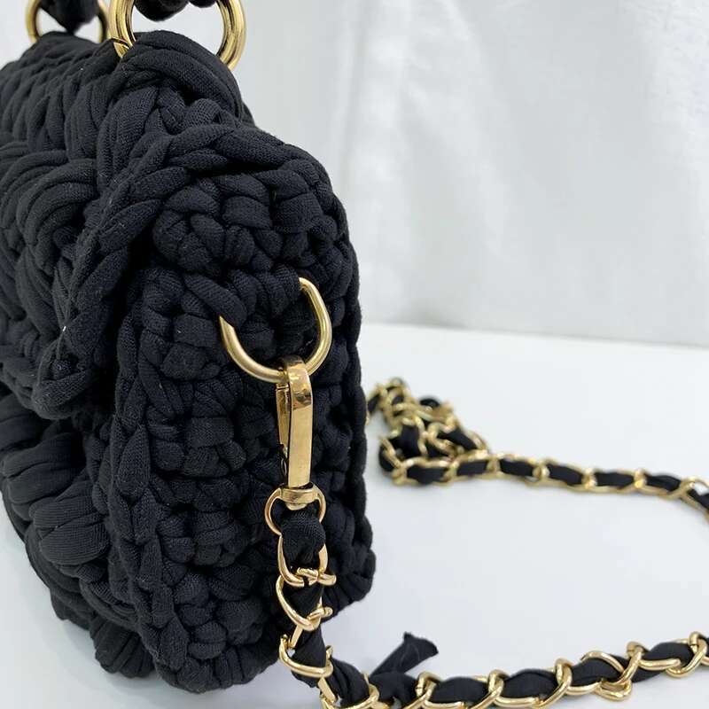 Hand-Woven Crochet Homemade Ful Strip Thread Handbag Women's Shoulder/Crossbody Bag