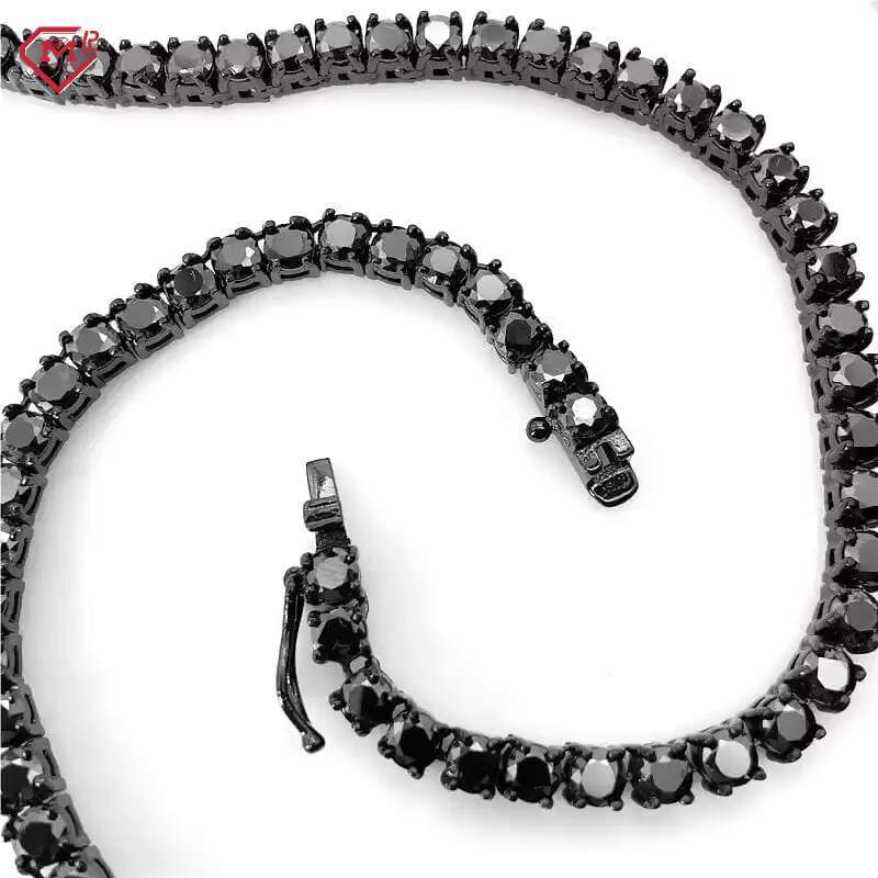 Hiphop Black Tennis Chain 925 Sterling Silver VVS Moissanite Diamond Chain Black Tennis Chain