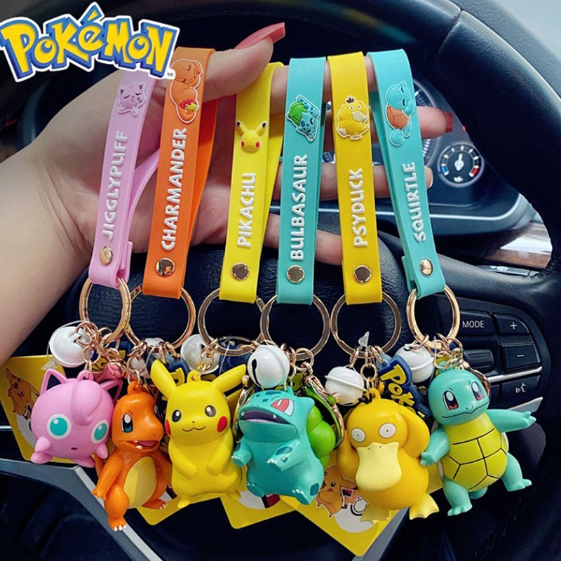 6 Styles Keychain Kawaii Pokemon Pikachu Pendant Charmander Bulbasaur Psyduck Backpack Pendant Anime Merchandise ABS Material Model Toy Kid Gifts