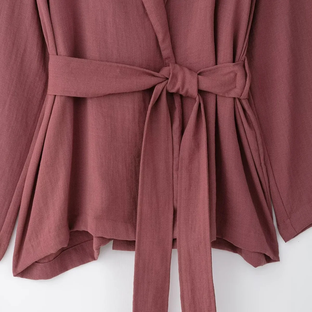 ZBZA Womens Side Tie Kimono Top Mens Set Vneck Long Sleeve Elastic Spring and Summer Casual Chic 250407