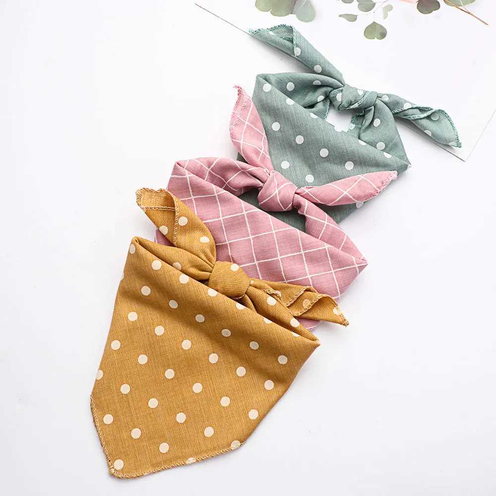 High Quality Pet Bandanas Plaid Dots style cotton dog Bandanas Scarf Bowties collar Pet square bib for puppies kittens and dogs necks T250407