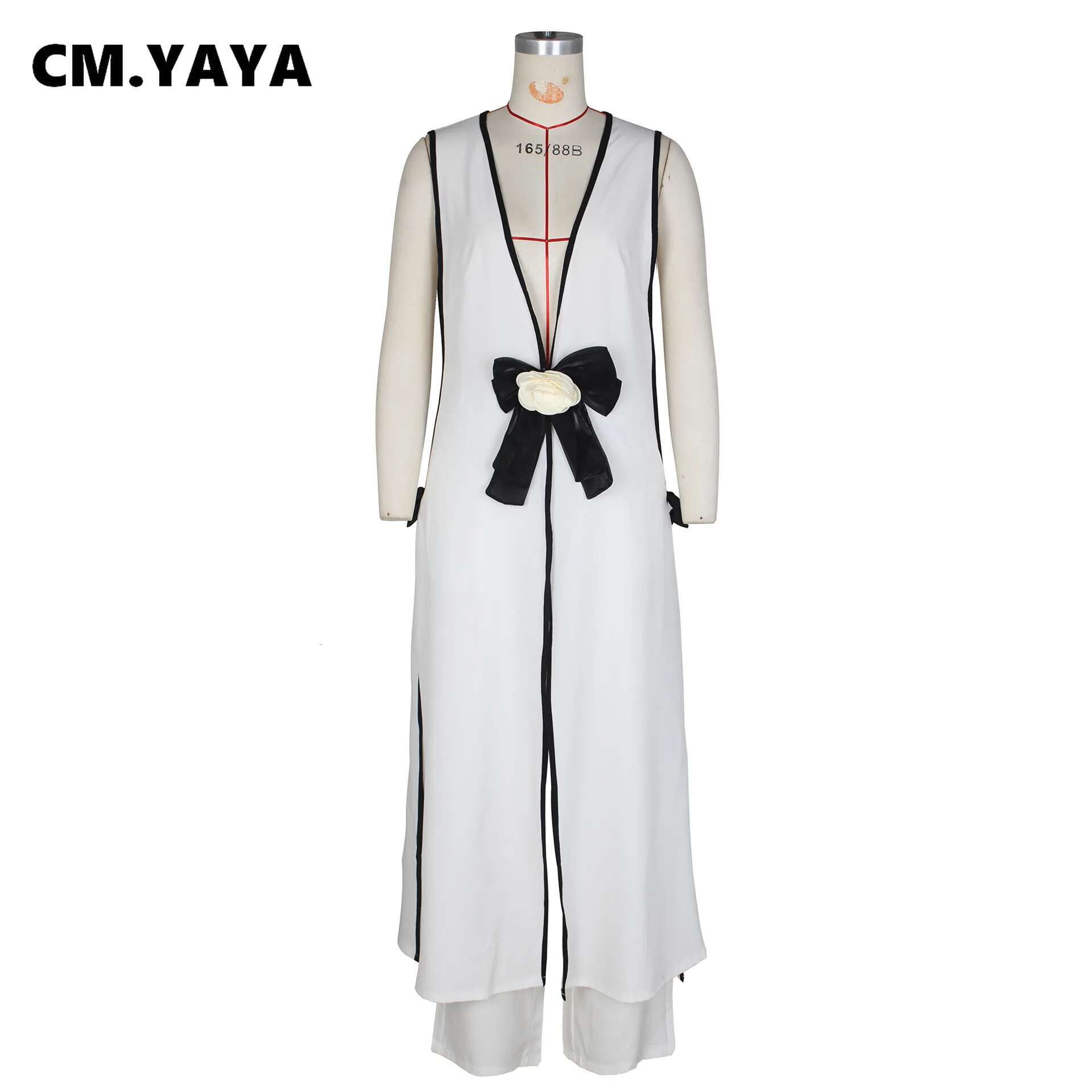 Women Set 3D Wer Sleeveless V-Neck X-Long Shirt Coats + Wide Leg Pants Two 2 Piece Sets Fashion Outfits Summer
