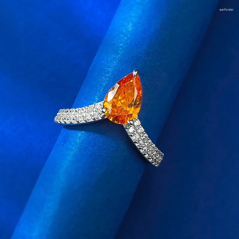 Cluster Rings 925 Silver Fanta Orange Micro Set With Diamond Ring 6 9 Pear Shaped Playful Live Style