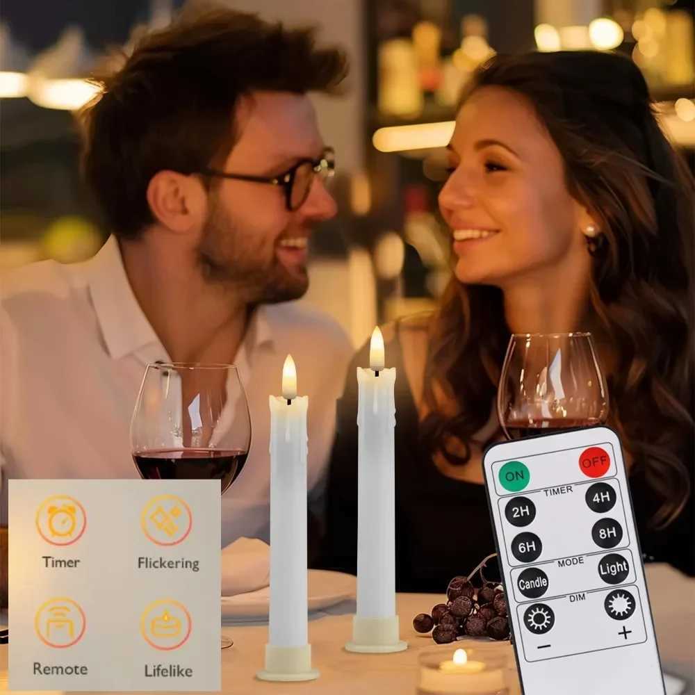 6/18/24Pc 66inch LED Flameless Taper Candles with Remote Flickering CandleSticks Plastic Window Candles for Halloween Christmas W251107