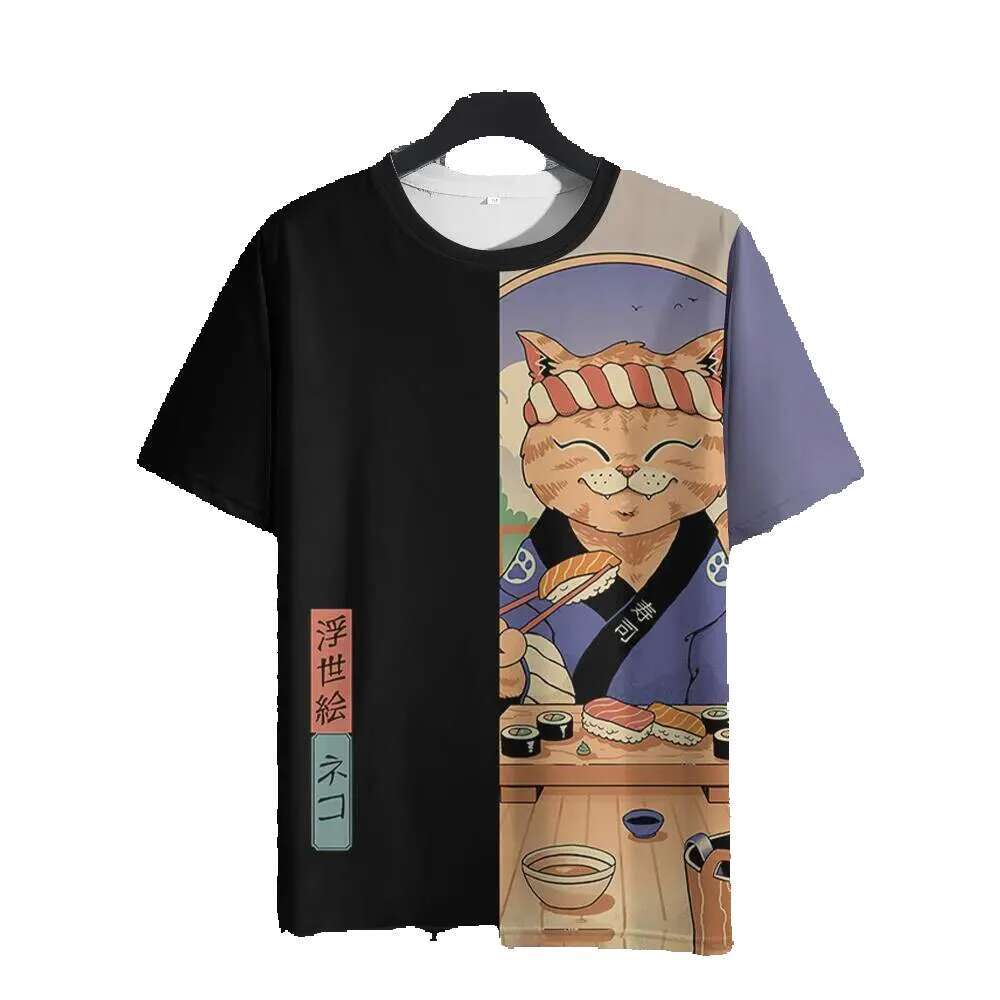 Unisex 2025 T-shirt for Men and Women, Japanese Samurai Cat 3D Printed Casual, Fun, Fashion, Small T-shirt, Men's Wear