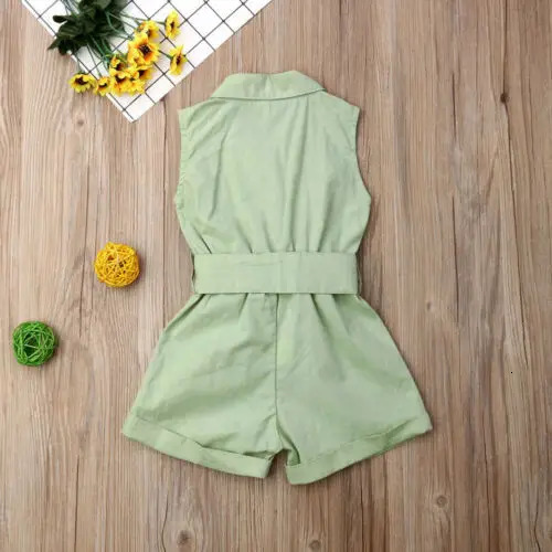 Fashion Kids Baby Girls Clothes Sleeveless Bow-tie Waist Playsuits Outfits Summer Sunsuit Overall Children Clothing 250407