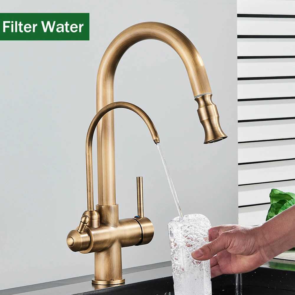 Rozin Touch Sensor Filter Water Kitchen Faucet Antique Brass Put out Sprayer Mixer Tap with Swivel e Water Crane for Kitchen H251107