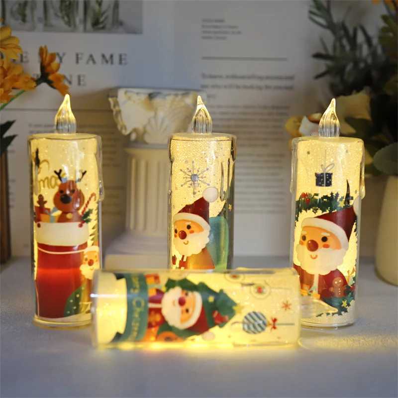 4pcs LED Crystal Transparent Candle Electronic Candle Light Christmas Atmosphere Light Childrens Gift Bedroom Nightlight W251107
