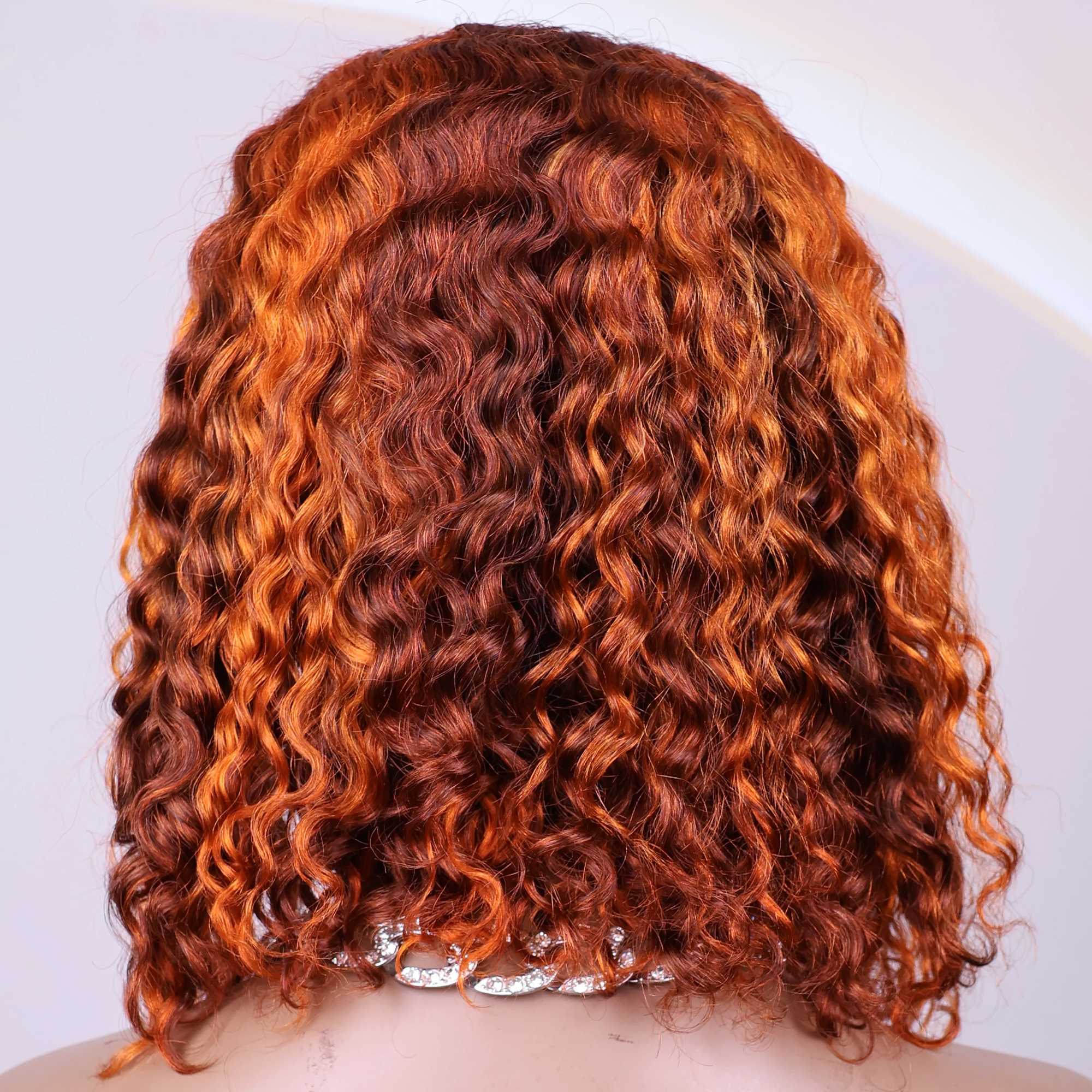 4350 Highlight Color Short Bob Wigs Water Wave 13x4 Lace Frontal Wigs Brazilian Human Hair Deep Curly Wigs Ombre Ginger Color W251107