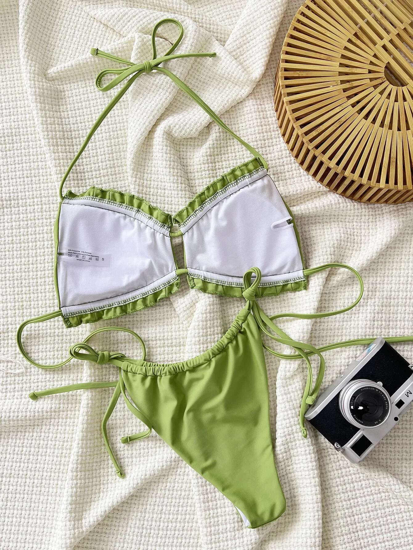 Dongdumaoyi Sexy Pleate Bikini Mujer Women Halter Push Up Hollow Out Bra Micro Swimsuit Beach Bathing Suit Tie Side Thong Swimwear