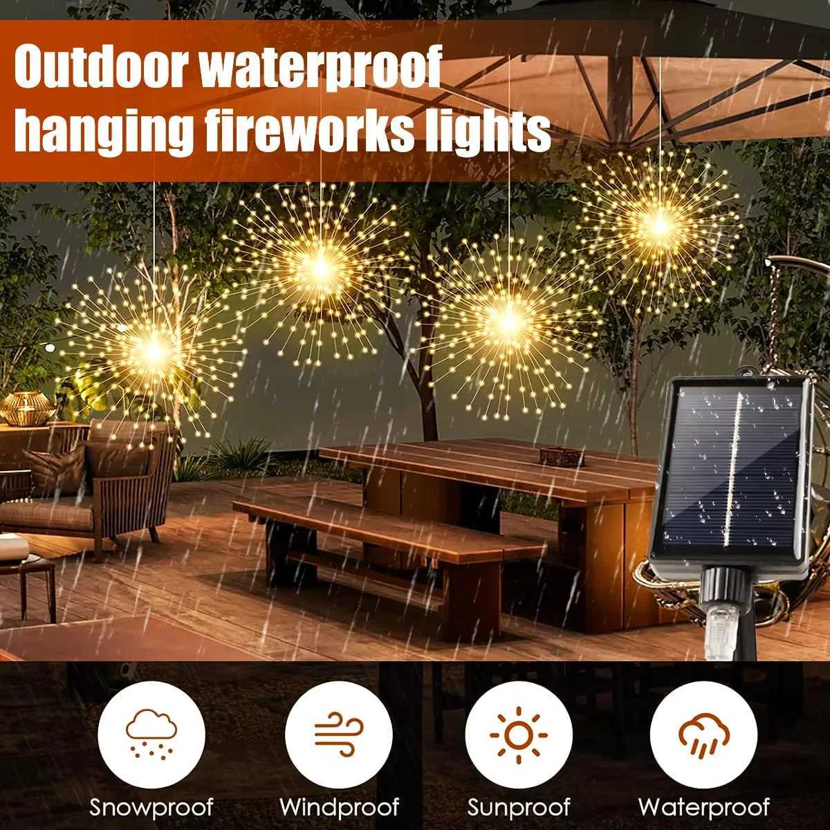 1PC Hanging Solar Firework Lights 480LED Starburst Lights Outdoor Waterproof String Lights 8ModesChristmas Halloween Decor W251107