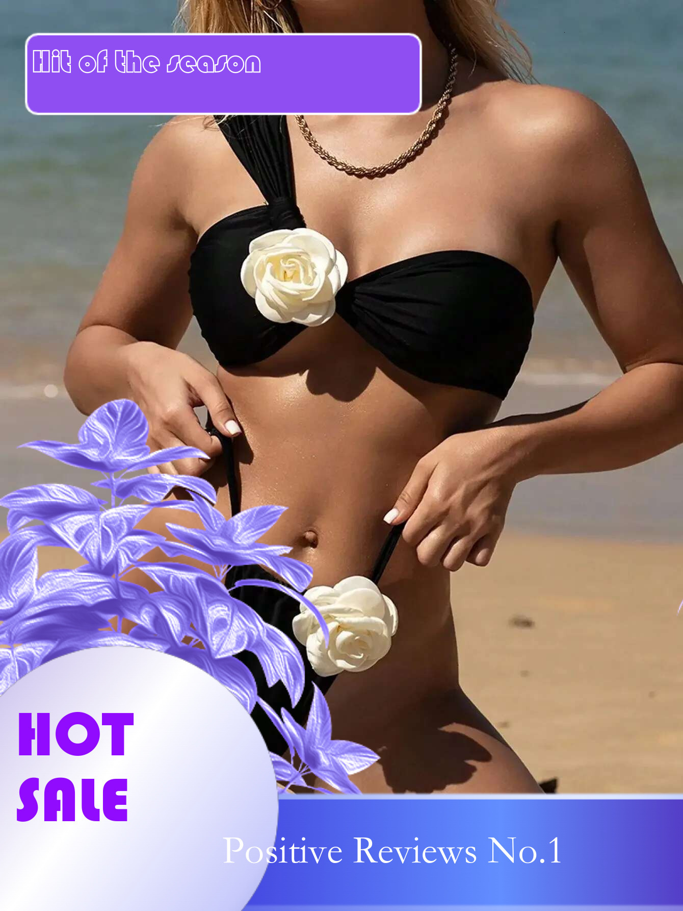 Dongdumaoyi Sexy D Flower Bikini Women One Shoulder Cut Out Push Up Mciro Swimsuit Black Bandeau Bathing Suit Thong Swimwear