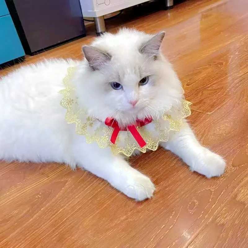 Fashionable bow pet collar cute lace mesh embroidery pet bib Burp fabric cute dog and cat necklace suitable for small dogs M250406