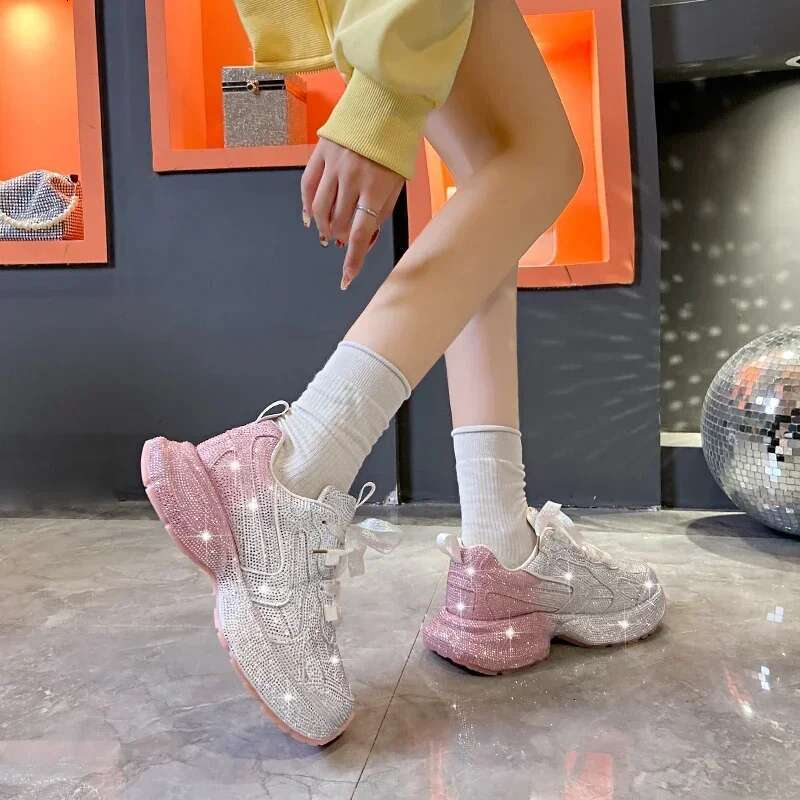 Designer Women's Lace Up Sneakers Shining Water Dia Leisure Outdoor Night Running Shoes Atos De Mujer