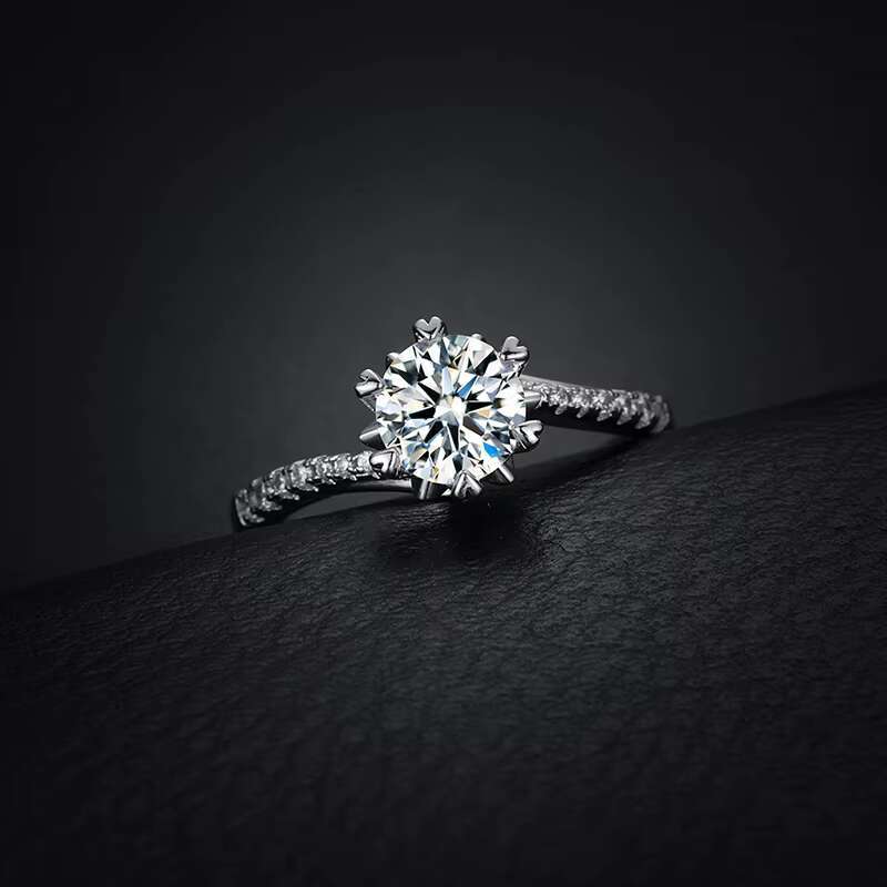Fashion Womens Engagement Jewelry Iced Out 925 Sterling Silver 6mm 0.8ct VVS Moissanite Diamond Wedding Ring