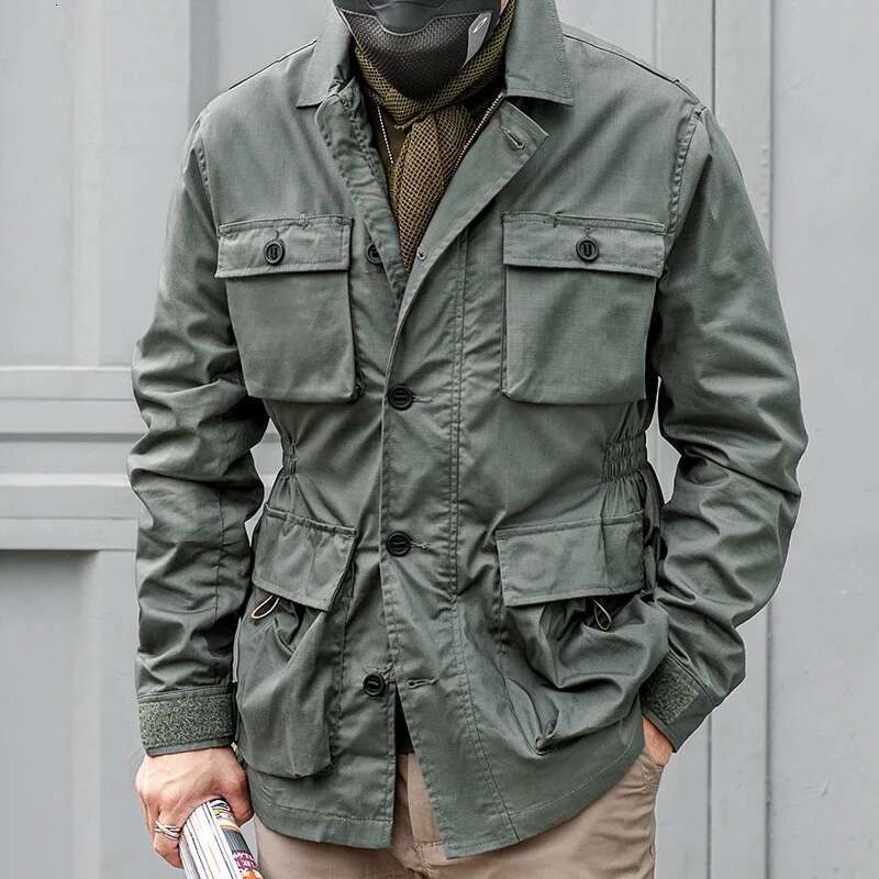 Safari Jacket Men Tactical Windbreaker Outdoor Multi-pocket Vintage Casual Coats Spring Autumn Army Camo Ameki Hunter b2d