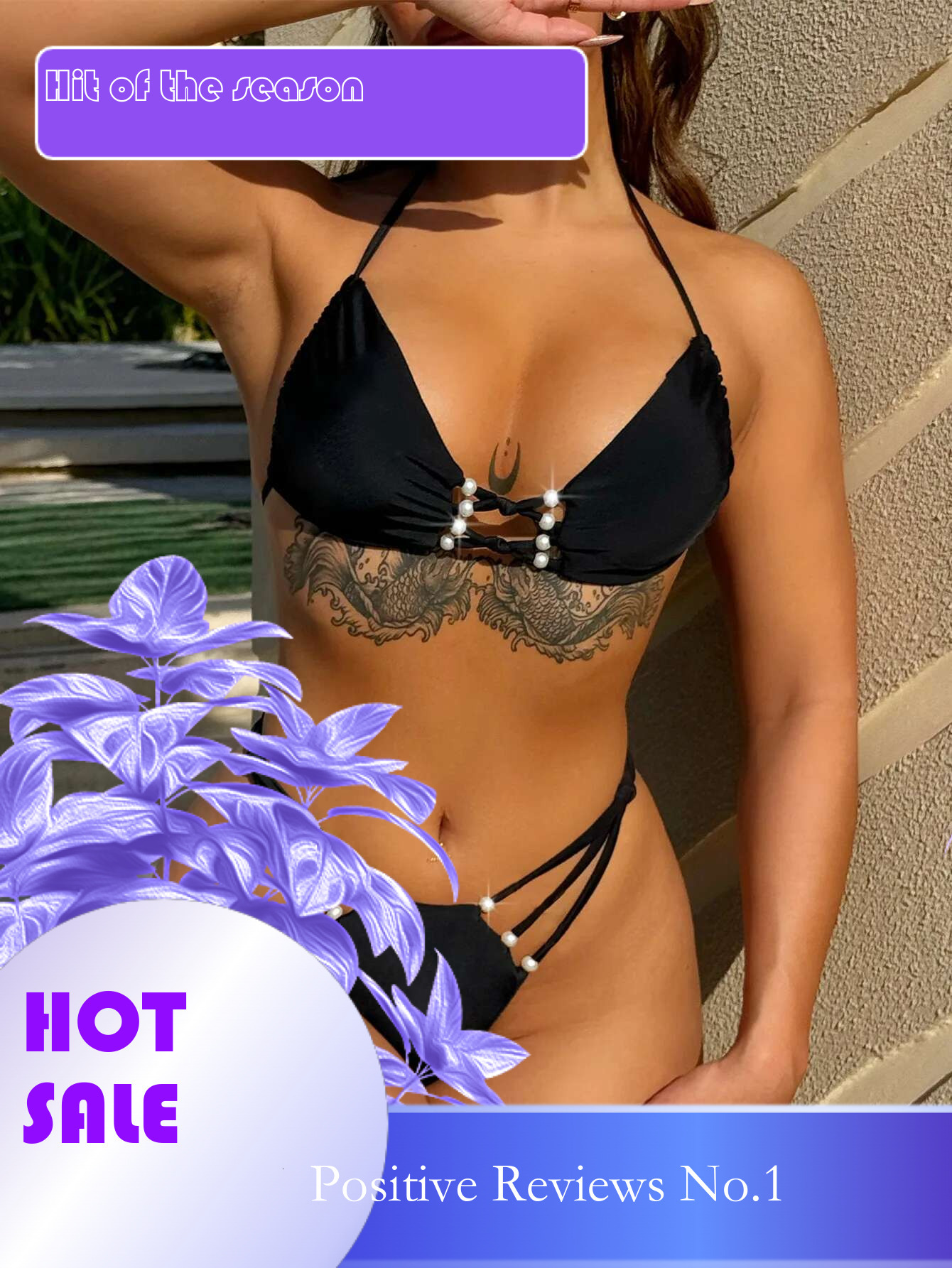 Dongdumaoyi Sexy Hollow Out Backless Thong Bikini Women Black Pearls Push Up Bandage Micro Swimsuit Summer Beach Bathing Suit Swimwear