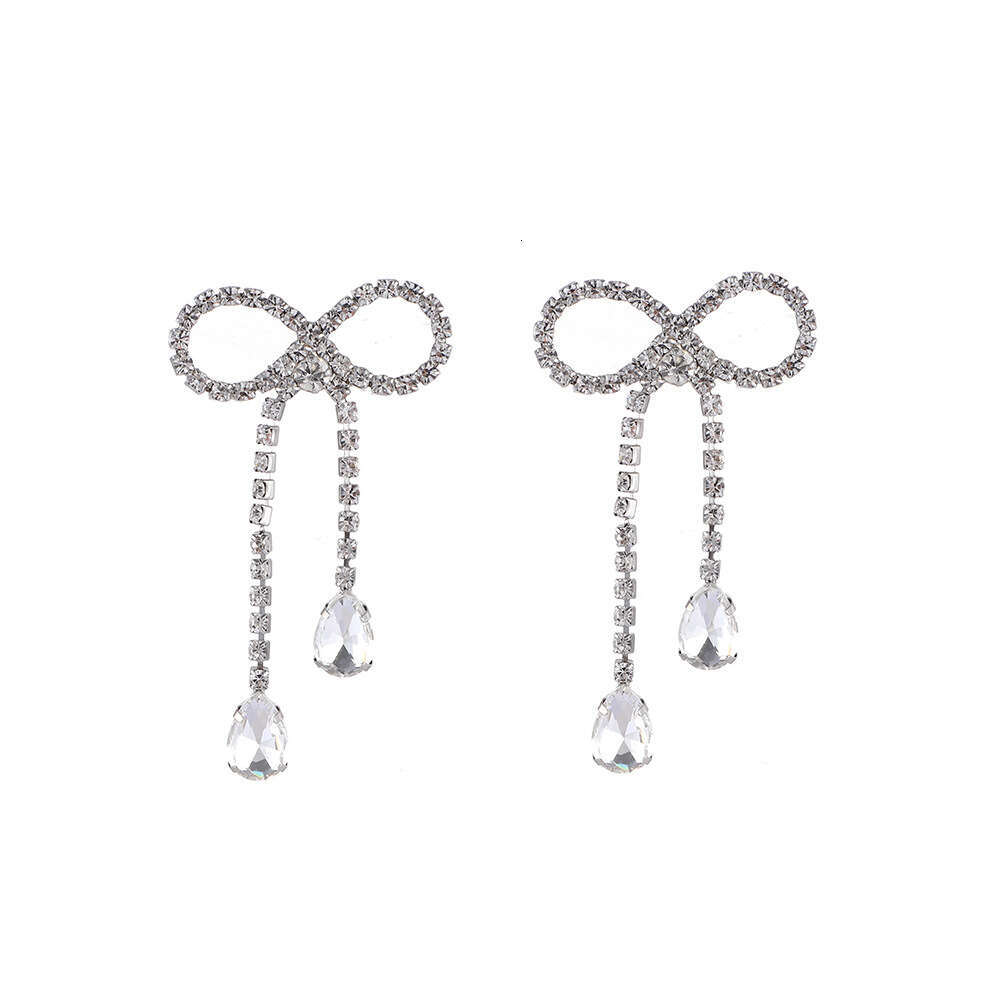 Earrings with a high-end feel, bow tassel women's hot versatile, sparkg, dia studded small earrings, and rhie earrings