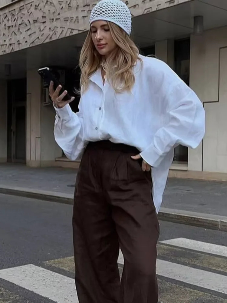 Fashion Cotton Pants Set for Women Lace Pocket High Waist Solid Street 2piece Summer Style 250313