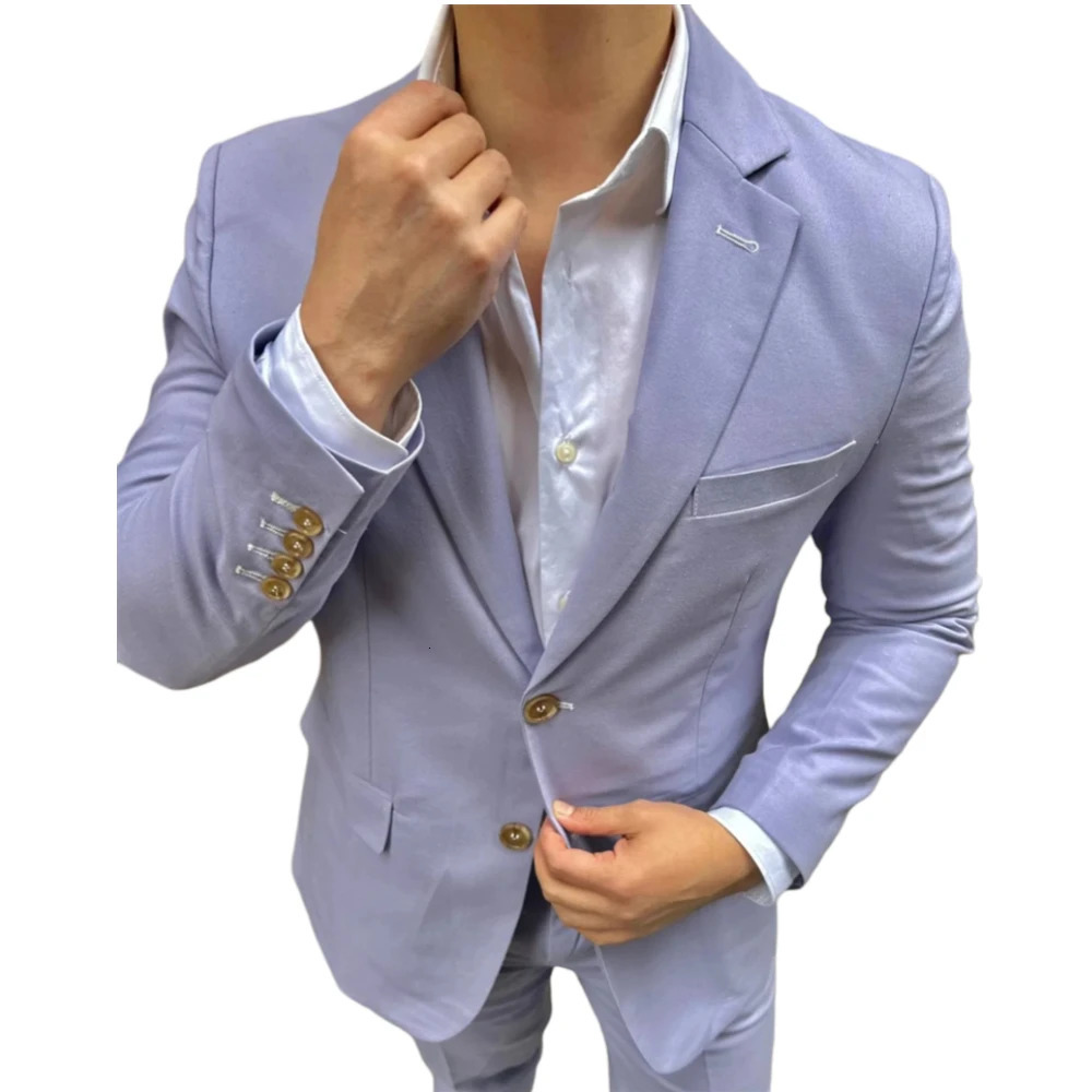 2 pieces of linen mens summer party slimming wedding dress and evening gown custom notch lapel jacket with pants fashion beauty set 250402