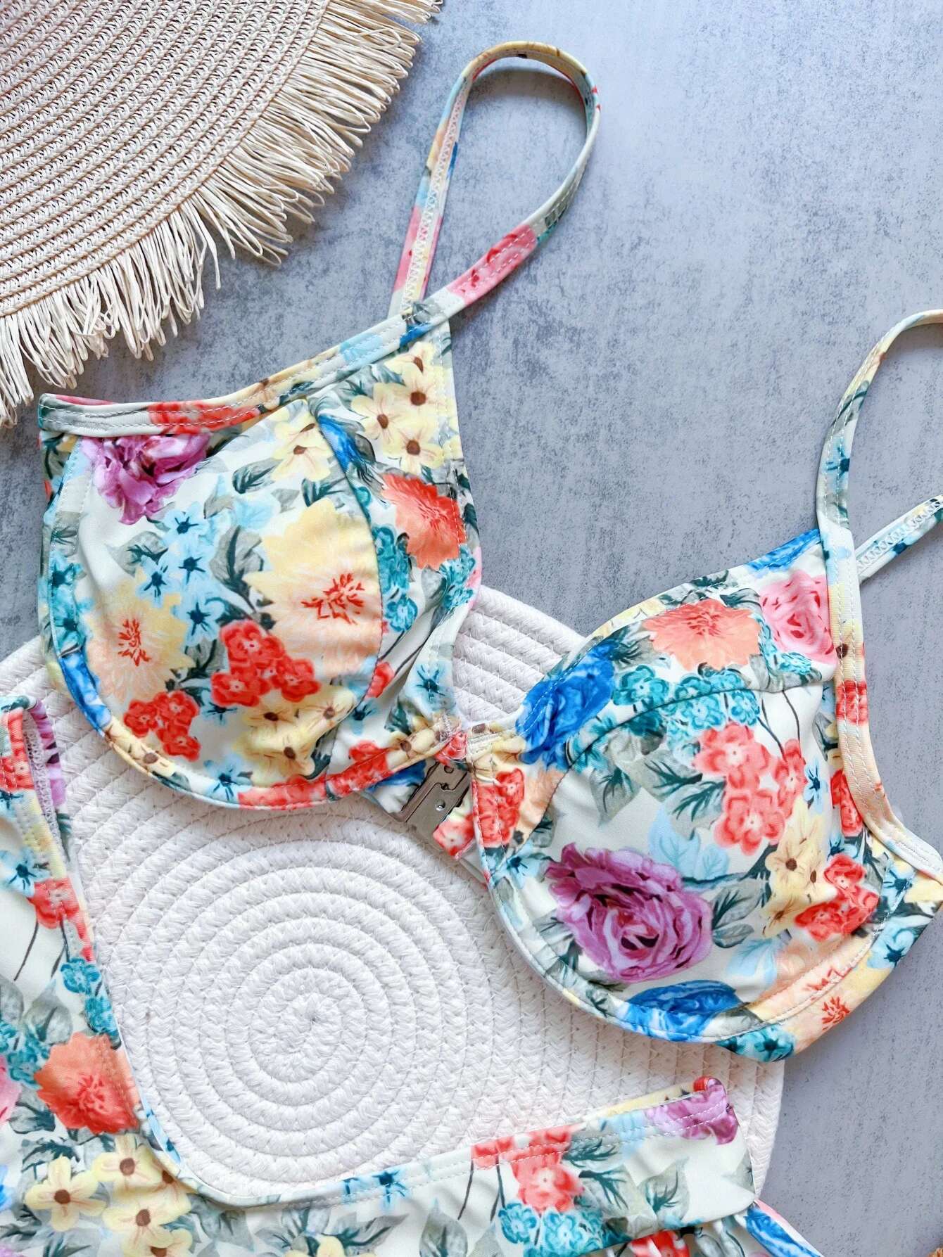 Dongdumaoyi Sexy Tie Dye Gradient Floral Print Bikini Women Push Up Underwire Micro Swimsuit Bathing Suit Ruffles High Waist Swimwear
