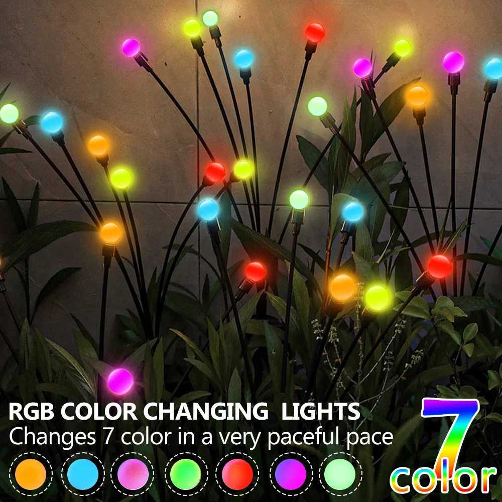 8/10 LED Outdoor Solar Firefly Lights Warm White RGB IP65 Waterproof Garden Starburst Light for Garden Path Yard Patio Landscape W251107