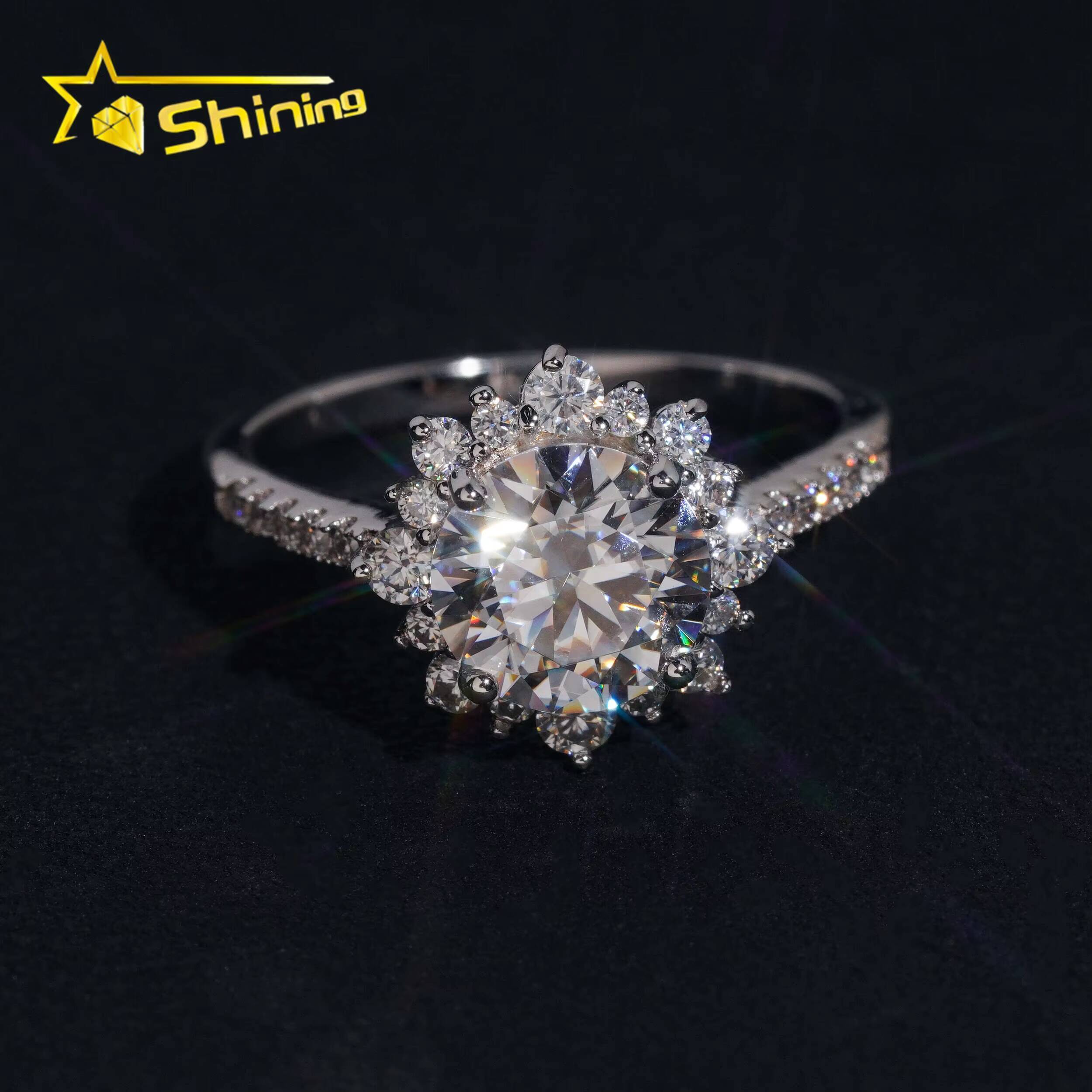 Pass Diamond Tester GRA Certified 925 Sterling Silver Round 2ct Moissanite Engagement Rings for Women