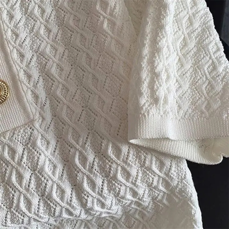 Ice Silk Polo Shirt Knitted Short Sleeve T-Shirt Chic Thin Unique Jacquard Women Tops Korean Style Women Clothing 250403