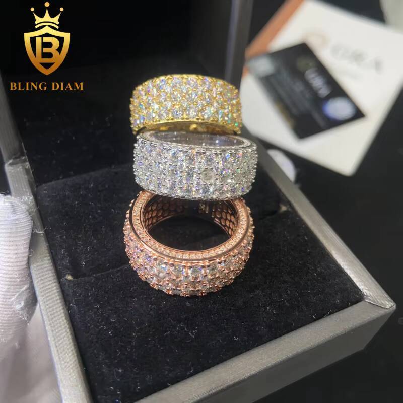 In Stock 925 Sterling Silver Moissanite Rings for Men Iced Out Moissanite Hip Hop Jewelry High Quality Diamond Pass Diamond Test