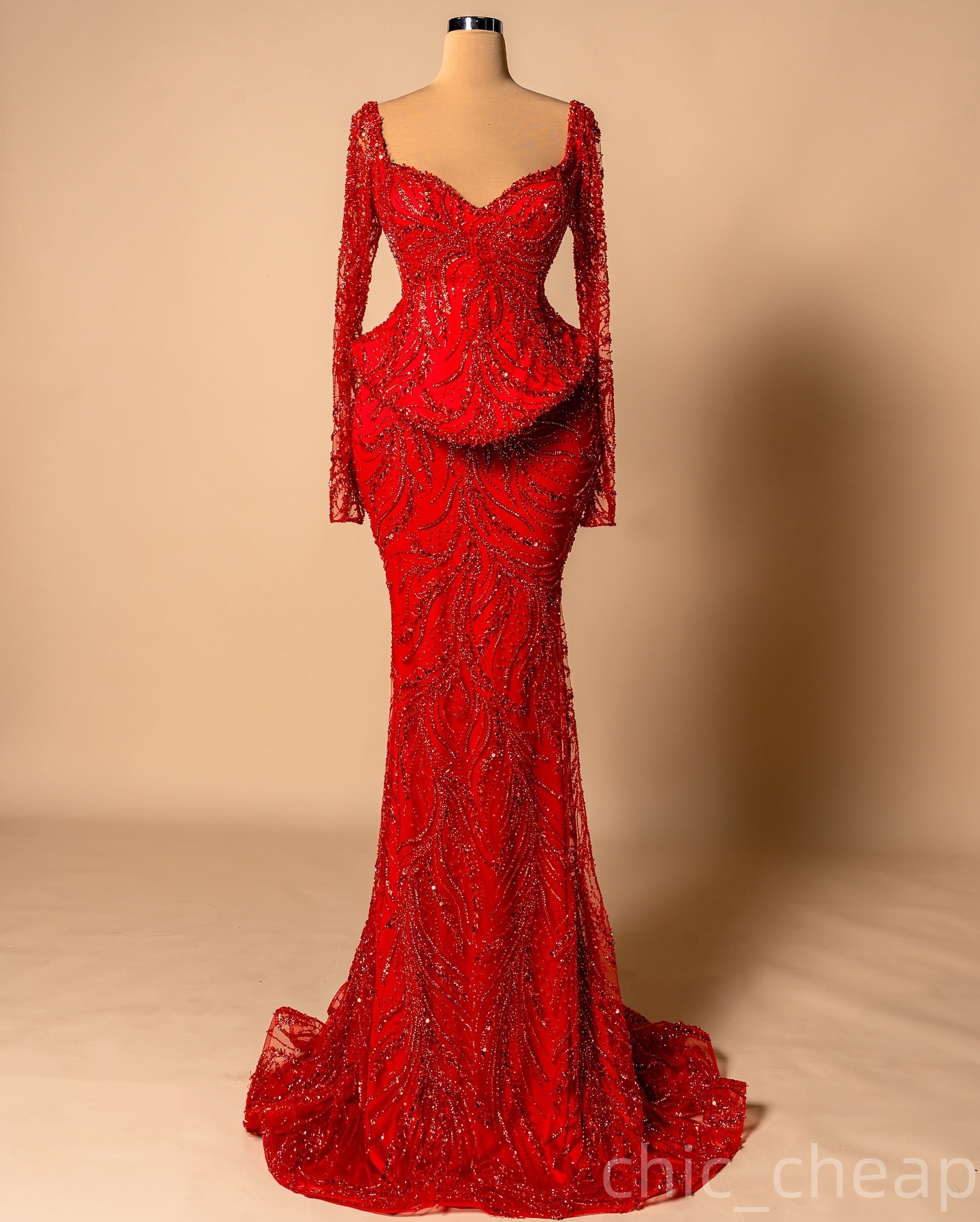 Mermaid Red Prom Dresses 2026 Sweetheart Long Sleeves Sequined Lace Evening Formal Party Second Birthday Engagement Gowns Plus Size Dress For Special 