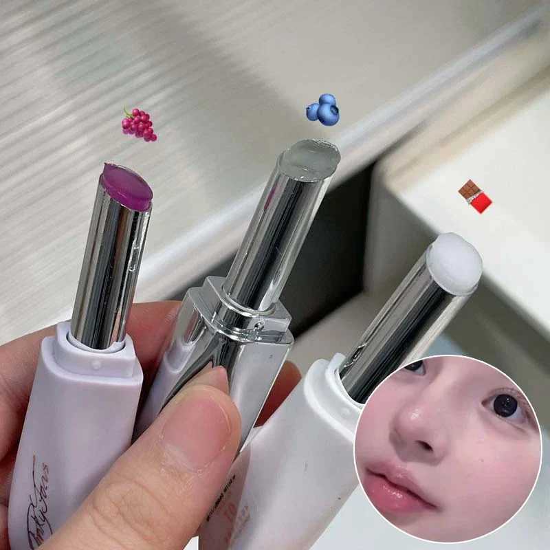 1Pc fruit grape lipstick moisturizing lipstick transparent solid jelly lip nude lipstick base makeup colorless lipstick care W250407