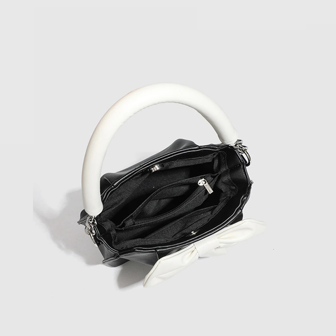 2025 New Black and White Striped Bow Handbag Fashion Elegant Commuter Tote Bag Womens Multi-functional Shoulder Cross-body Bag R251107