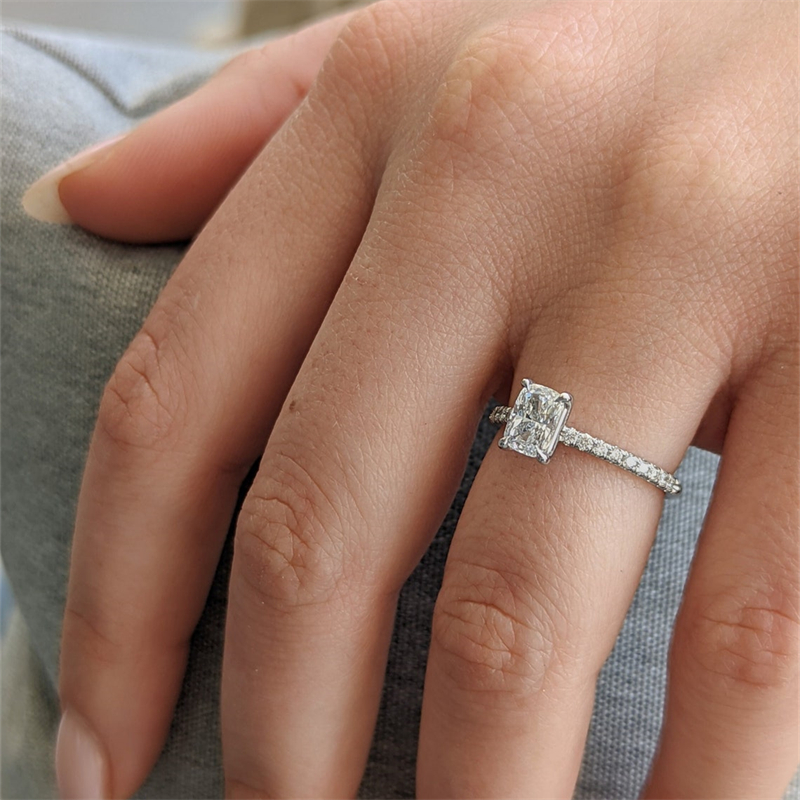 Jewelry 18K White Real Gold Cushion Cut 1.0 Carat IGI Lab Diamond Engagement Ring Half Set Wedding CVD Diamond Ring For Women