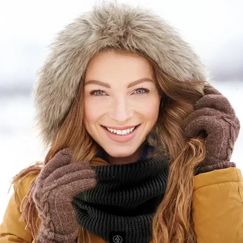 Fleece Neck Warmer Winter Plush Solid Color Knitted Neck Scarf Ring Unisex Outdoors Warm Windproof Neckerchief Scarves Collar 251106