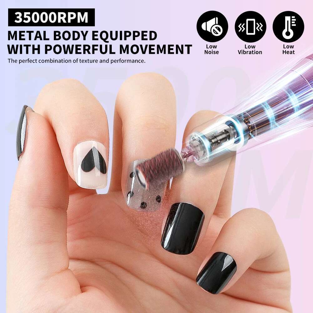 35000RPM Electric Drill hine Professional Drills for Gel Nails Polish Rechargeable Portable Nail File Manicure Tool