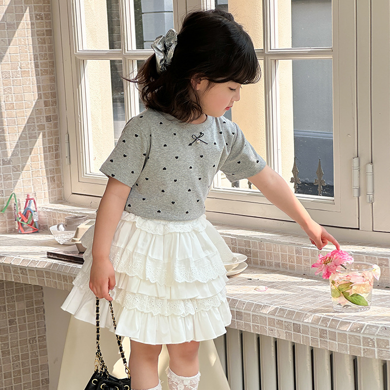 Ddmyshoesvip Girl S Slim Fit Polka Dot Summer New Style Children S Stylish Design Short Round Neck Half Sleeved T Shirt Top