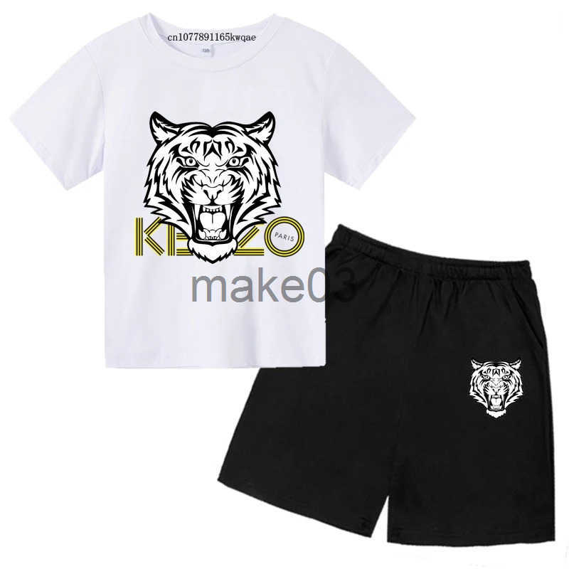 2-13 year old tiger head summer 2 breathable T-shirts+pants sportswear boys and girls casual childrens clothing J250403