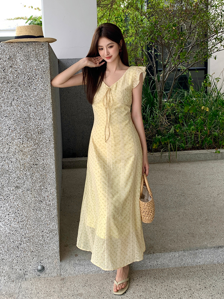 M15120 High quality summer new Korean style high waist holiday sleeveless dress V-neck printed pure desire dress