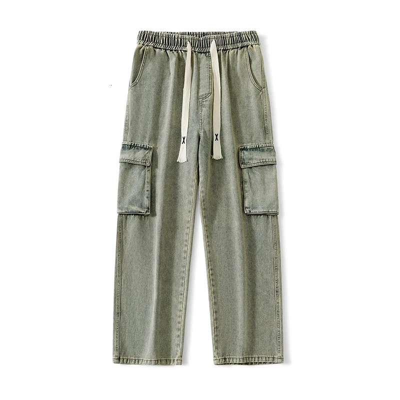 Autumn Mens Cargo Jeans Pocket US High Street Y2K Multi Pocket Youth Coat Fashion Street Clothing Retro Wide Leg Pants 250403