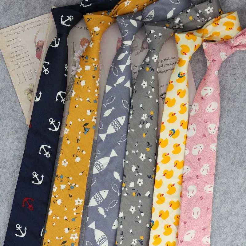 Floral Print Tie For Men Wen Skinny Neck Tie For Wedding Casual Mens Neckties Classic Fish Duck Suits Slim Neck Ties Cravat X250407