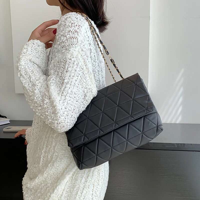Plaid Pu Leather Shoulder Bag Chain Strap Crossbody For Women Fashion Designer Handbags Female Messenger Bags